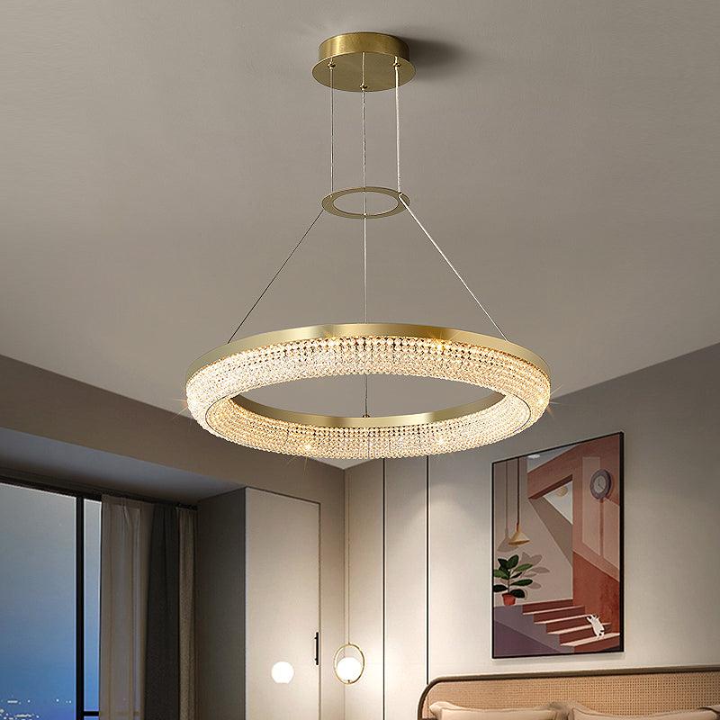 Cyrereon Kronleuchter Rundring Kristall Gold LED