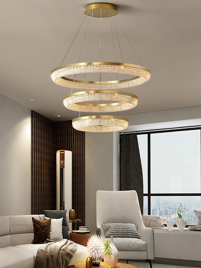Cyrereon Kronleuchter Rundring Kristall Gold LED