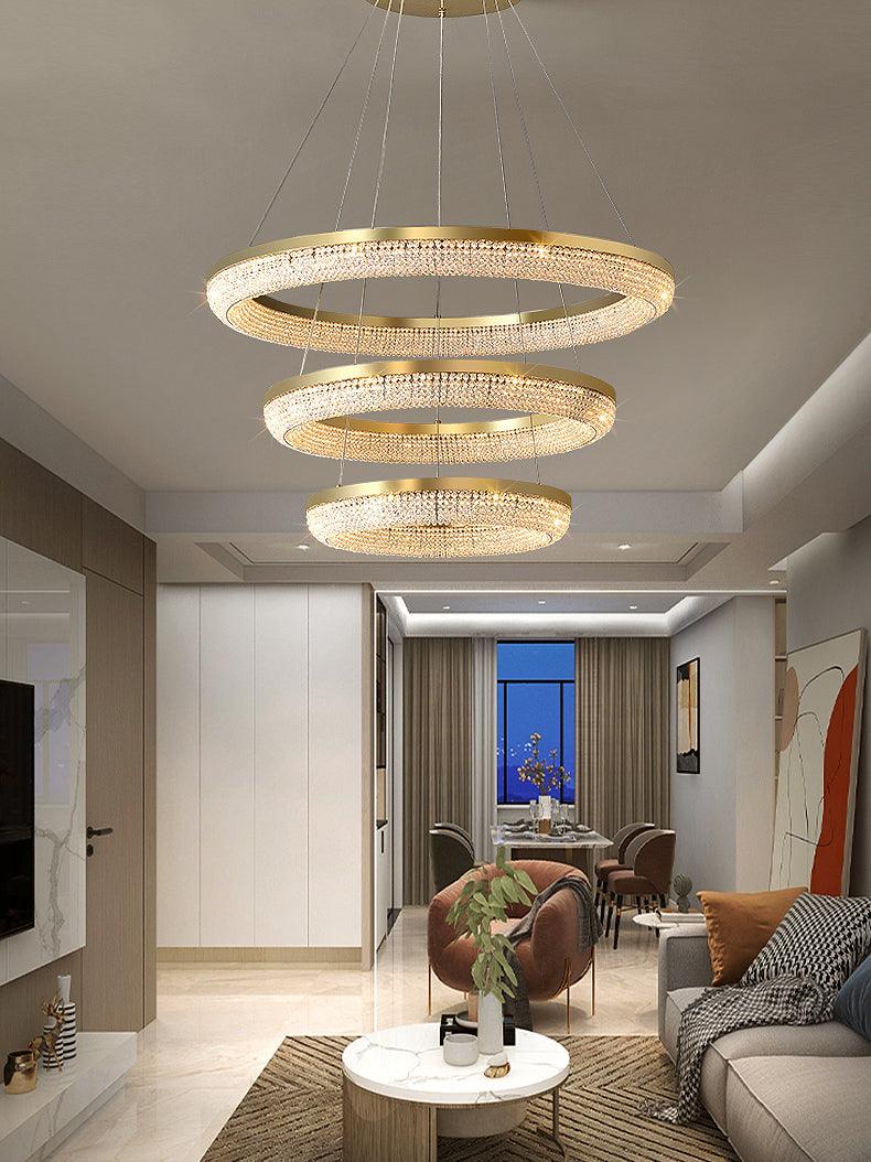 Cyrereon Kronleuchter Rundring Kristall Gold LED