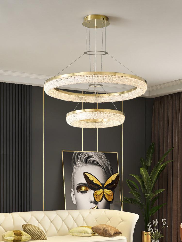 Cyrereon Kronleuchter Rundring Kristall Gold LED
