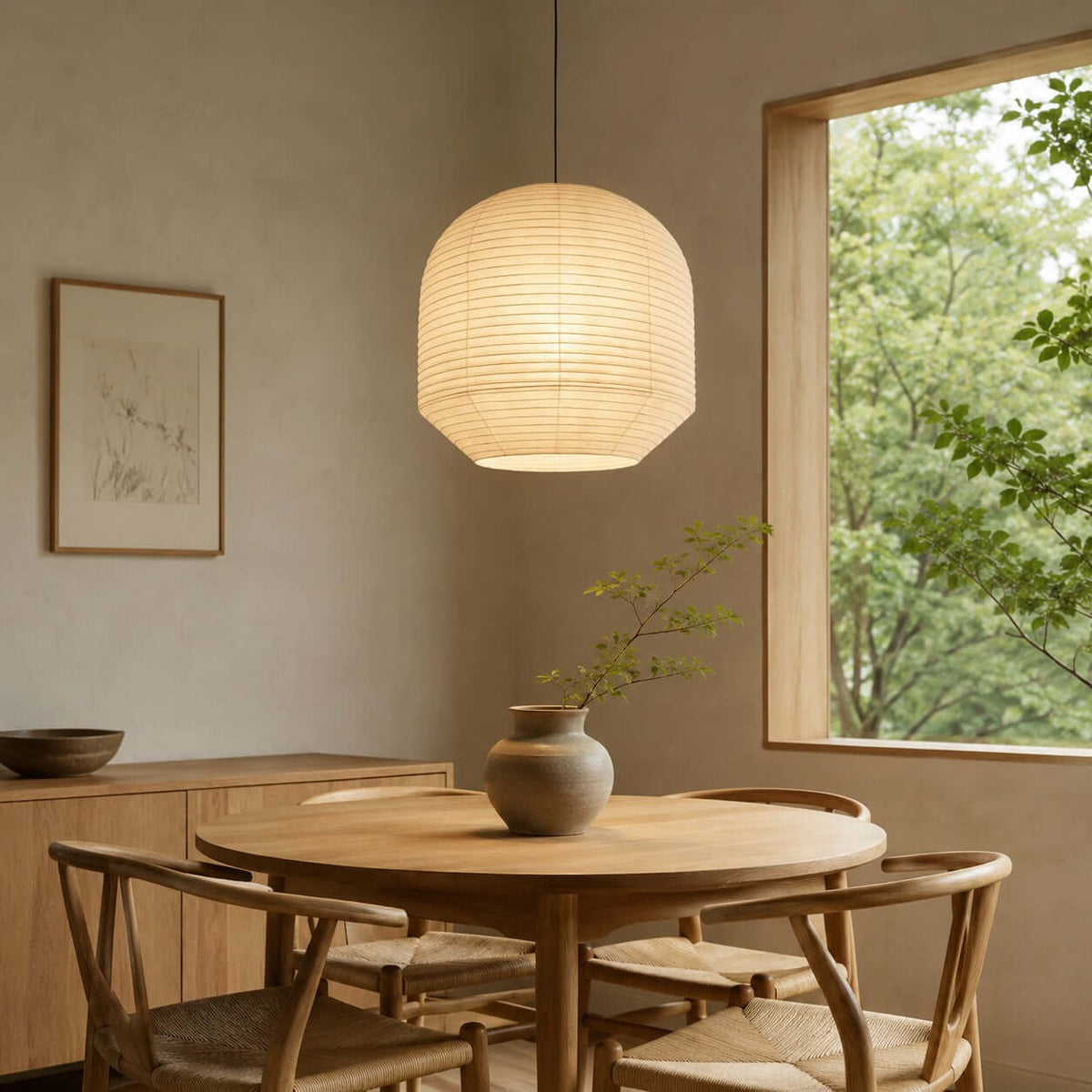 Rounded Pendelleuchte aus Maulbeerpapier