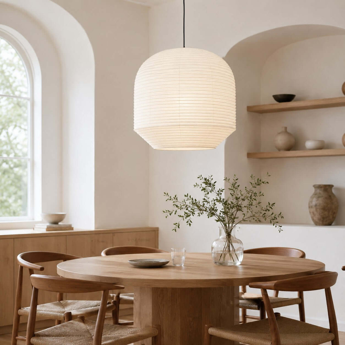 Rounded Pendelleuchte aus Maulbeerpapier