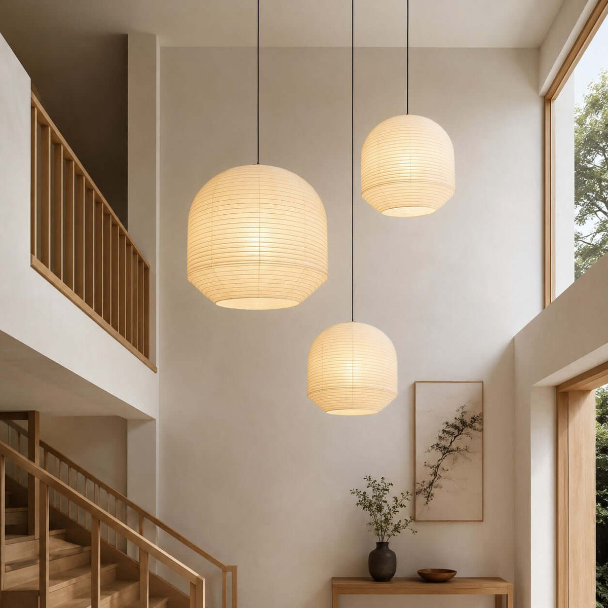 Rounded Pendelleuchte aus Maulbeerpapier