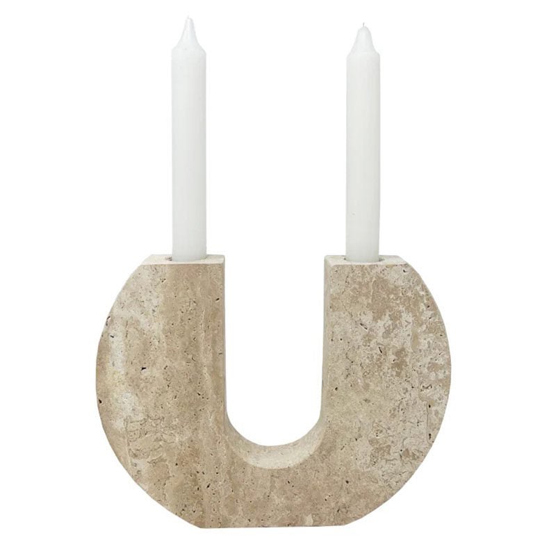 Stone Reliquary Travertin-Kerzenständer in Kieselsteinform