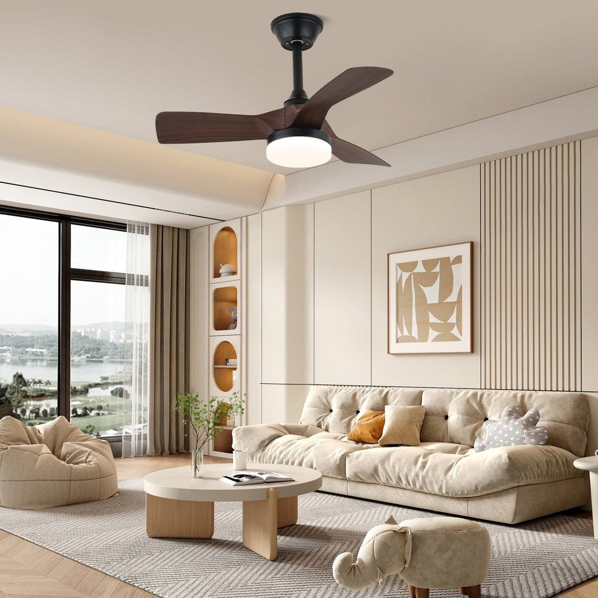 Orlen Minimalistischer Deckenventilator mit Beleuchtung aus Holz-Holz
