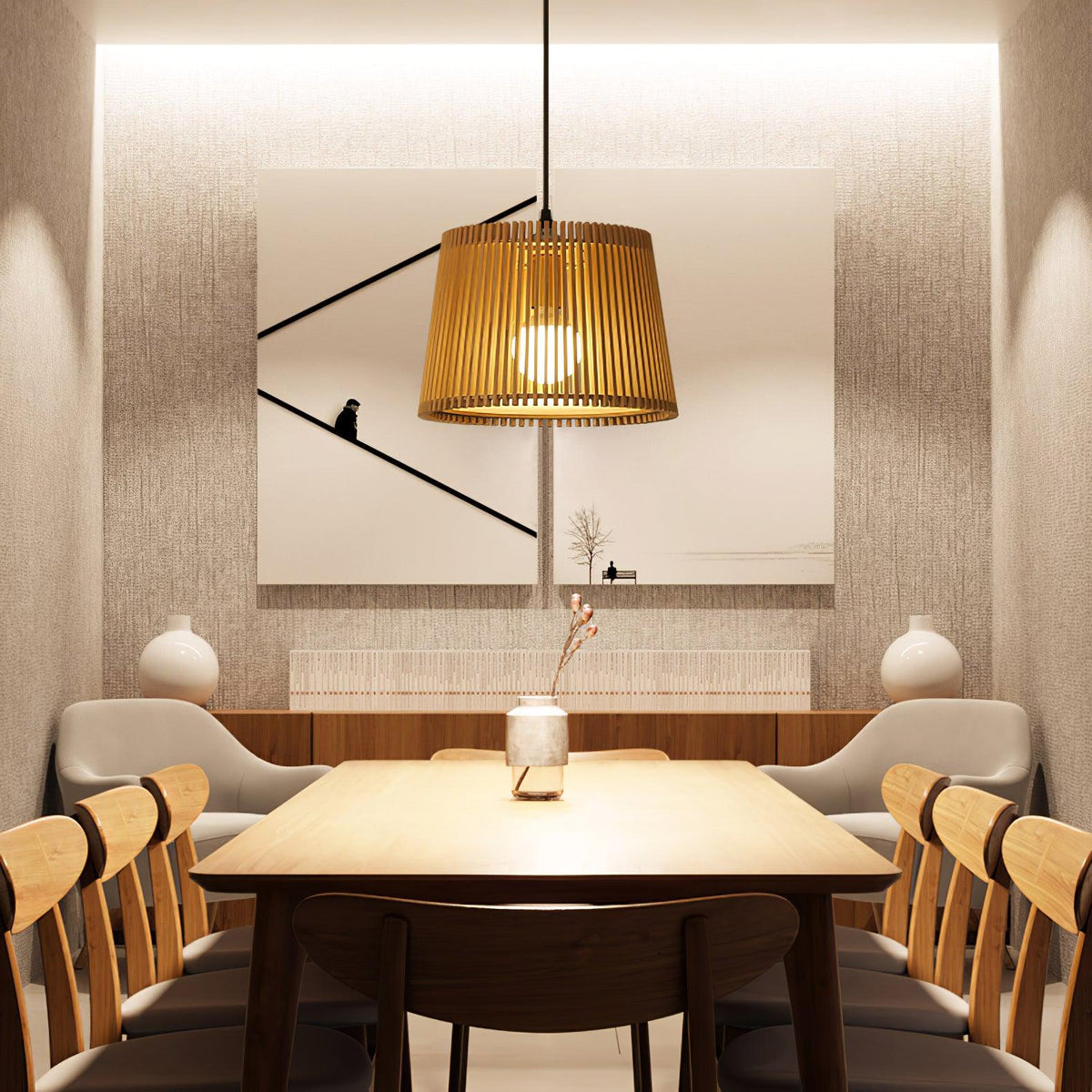 Clou Pendelleuchte aus Holz im Retro-Stil