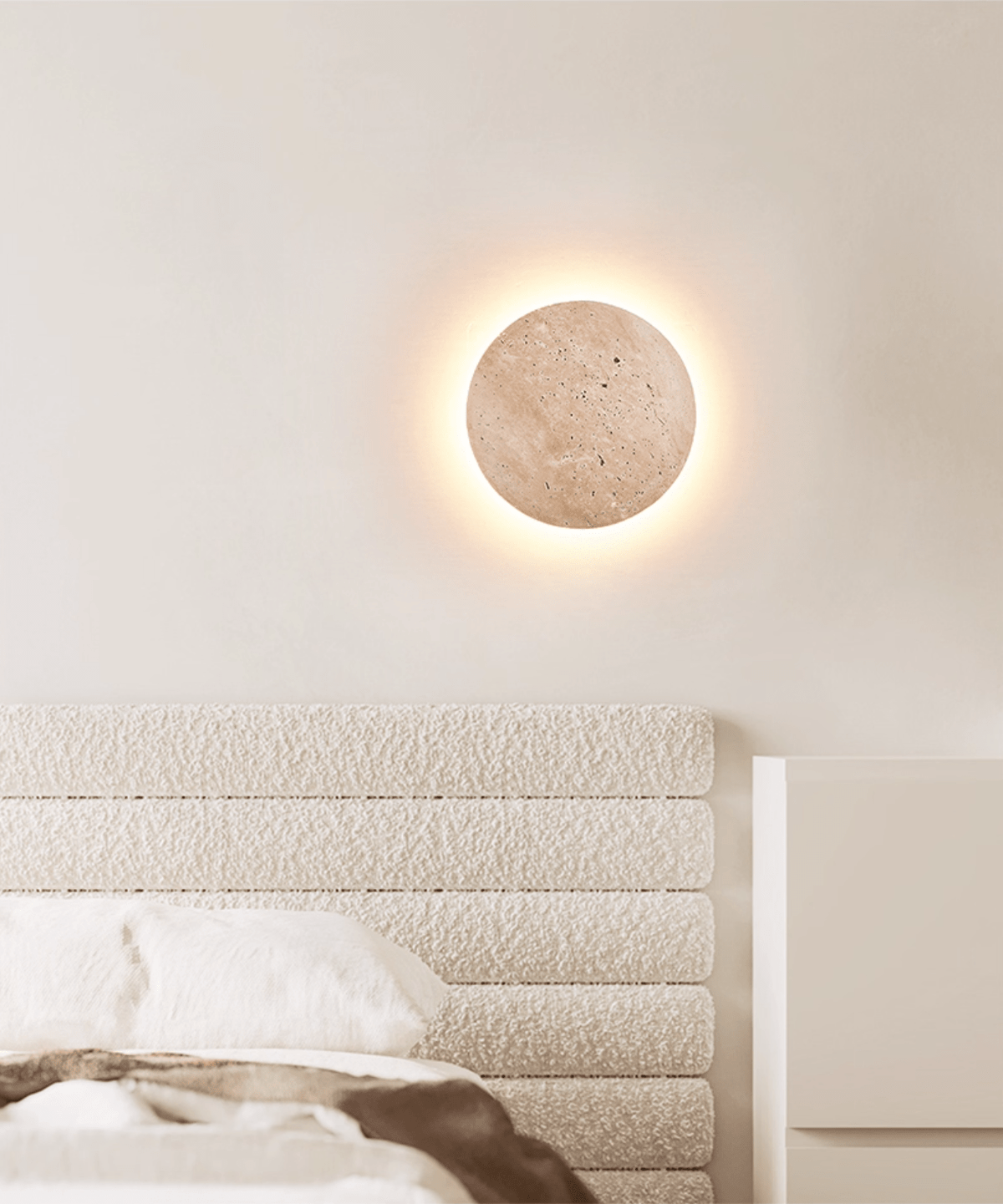Lykro Wandleuchte Beige Stein minimalistisch Wohnzimmer Schlafzimmer Flur