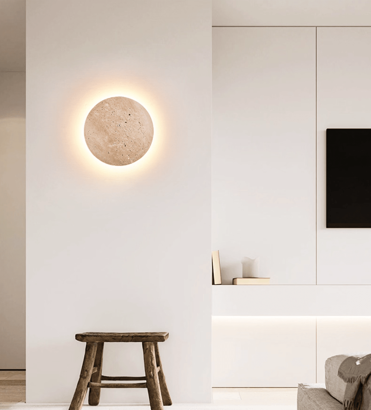 Lykro Wandleuchte Beige Stein minimalistisch Wohnzimmer Schlafzimmer Flur