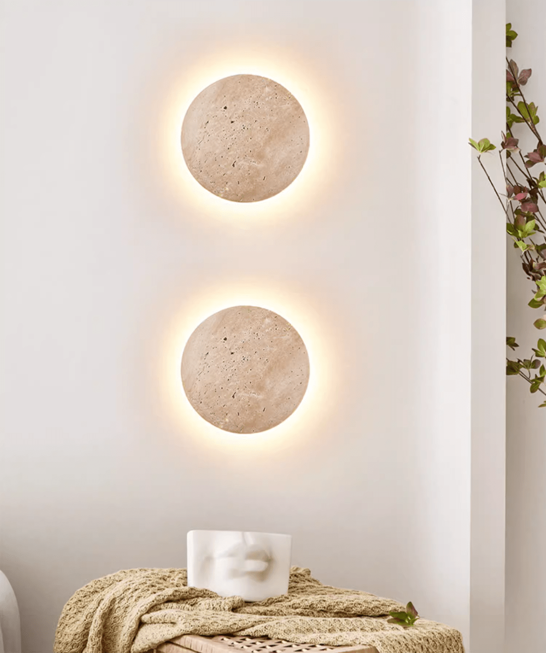 Lykro Wandleuchte Beige Stein minimalistisch Wohnzimmer Schlafzimmer Flur