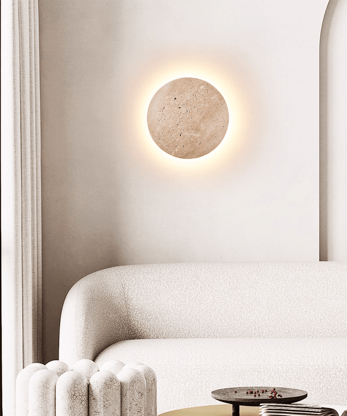 Lykro Wandleuchte Beige Stein minimalistisch Wohnzimmer Schlafzimmer Flur