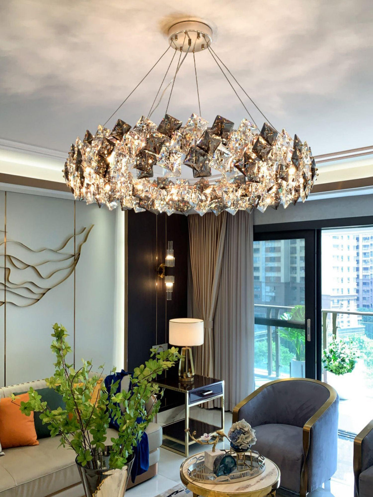Luxenine Kronleuchter Scale Kristallrund mit Gold LED