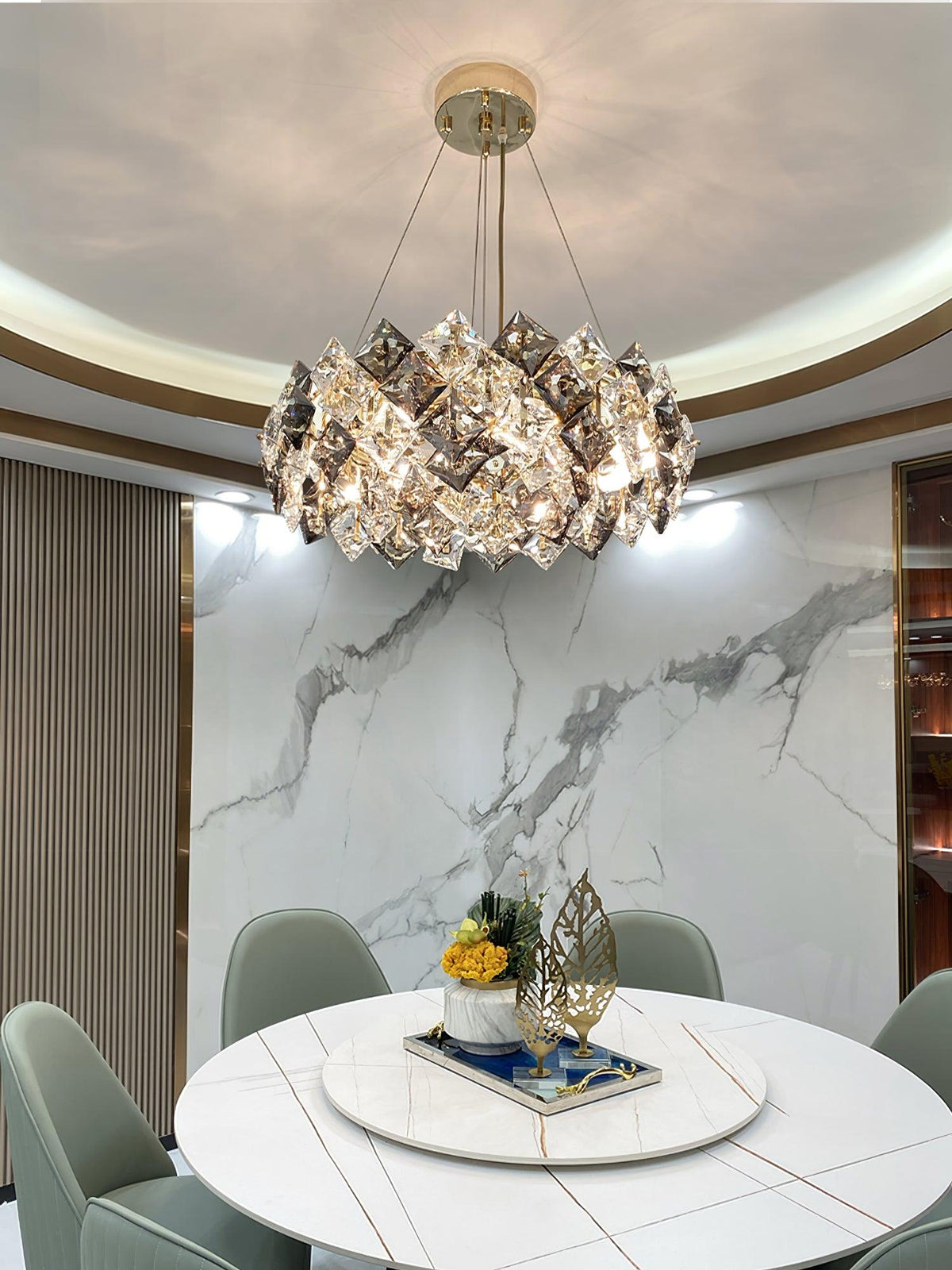 Luxenine Kronleuchter Scale Kristallrund mit Gold LED