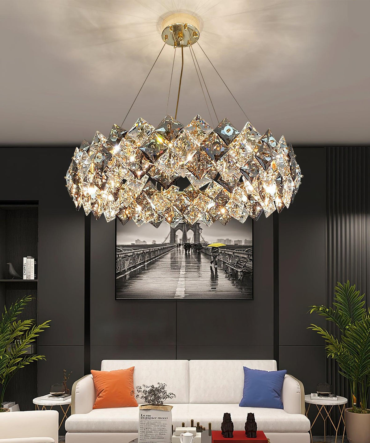 Luxenine Kronleuchter Scale Kristallrund mit Gold LED