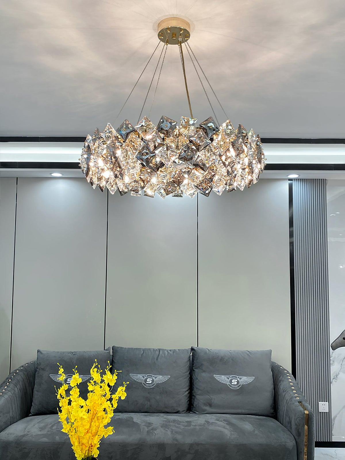 Luxenine Kronleuchter Scale Kristallrund mit Gold LED