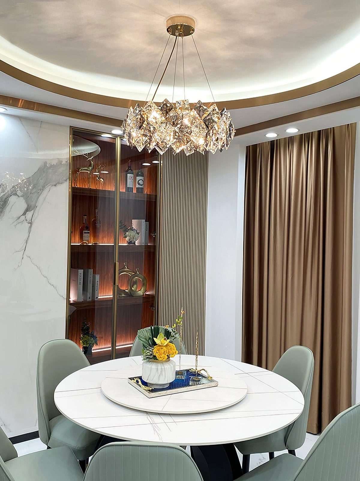 Luxenine Kronleuchter Scale Kristallrund mit Gold LED