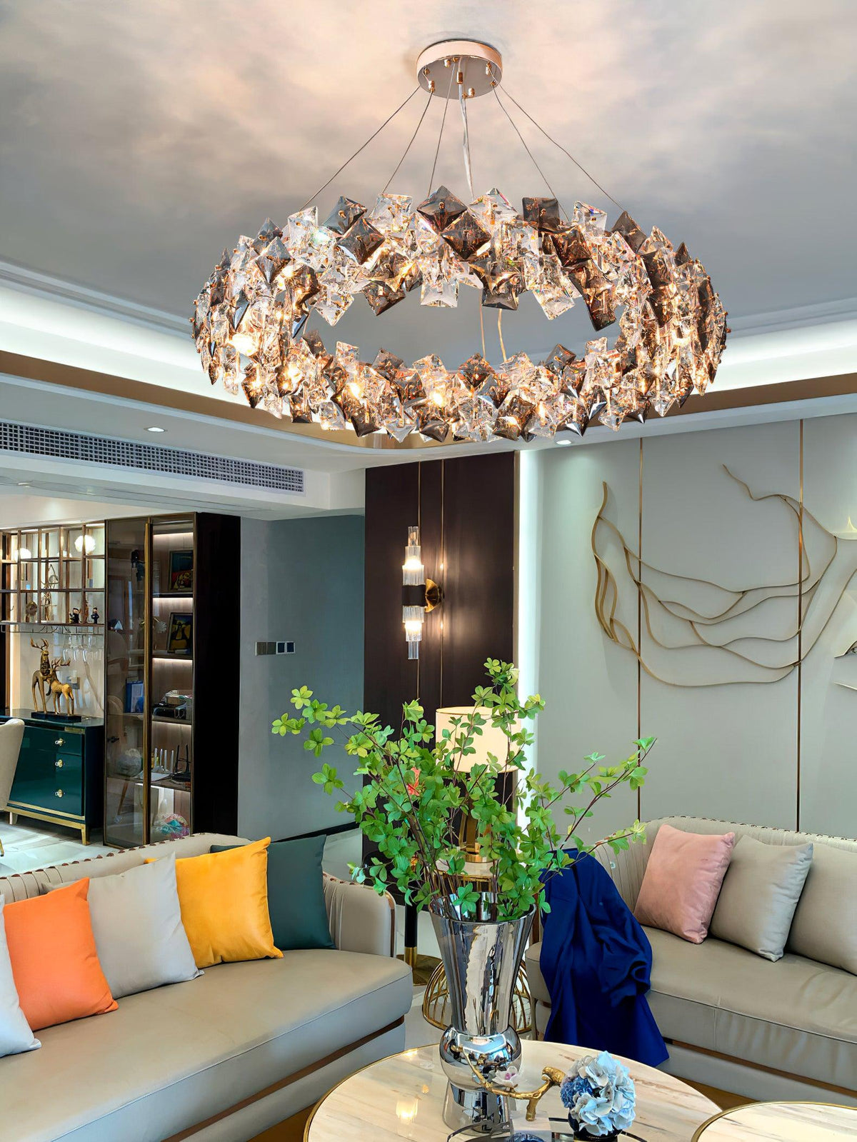 Luxenine Kronleuchter Scale Kristallrund mit Gold LED