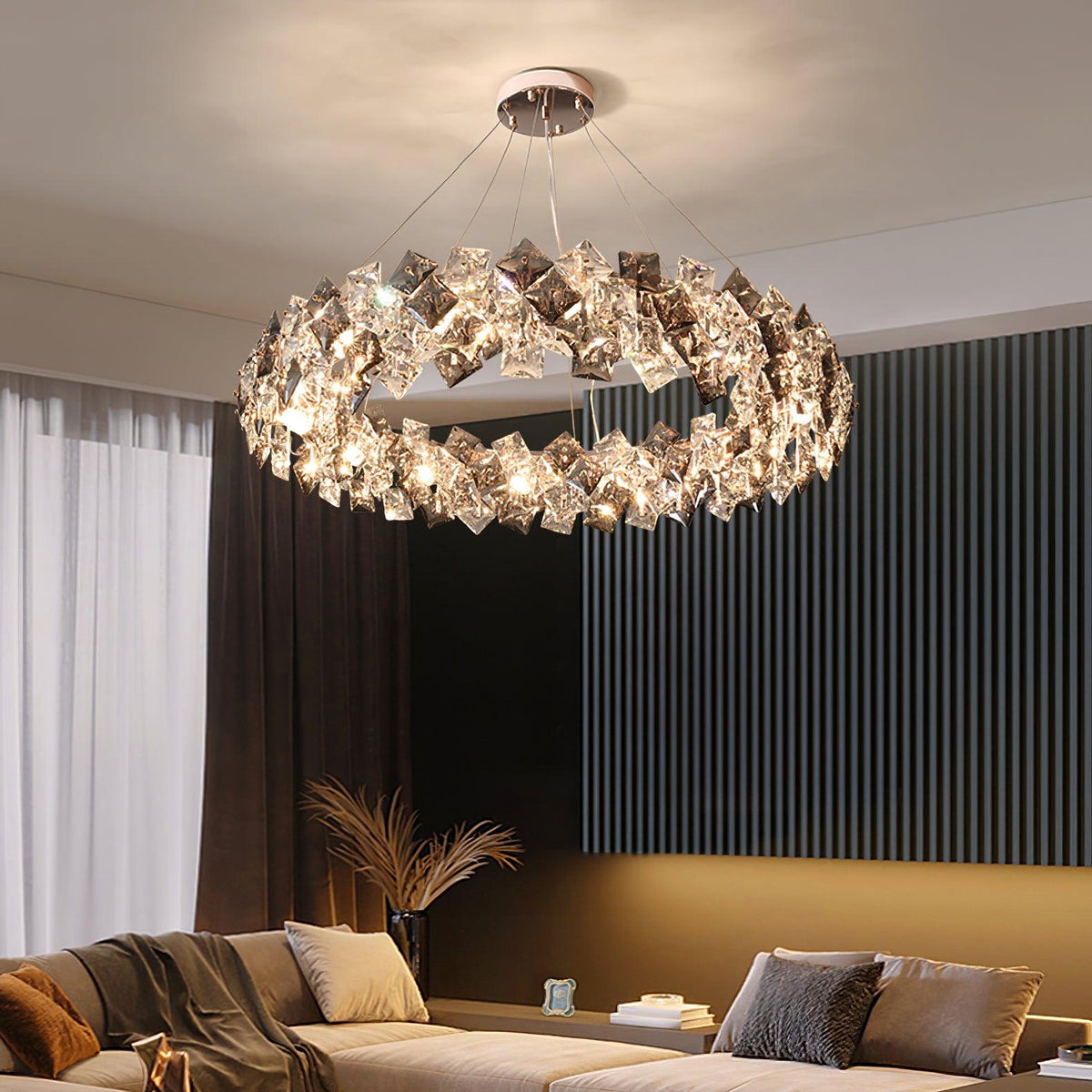 Luxenine Kronleuchter Scale Kristallrund mit Gold LED