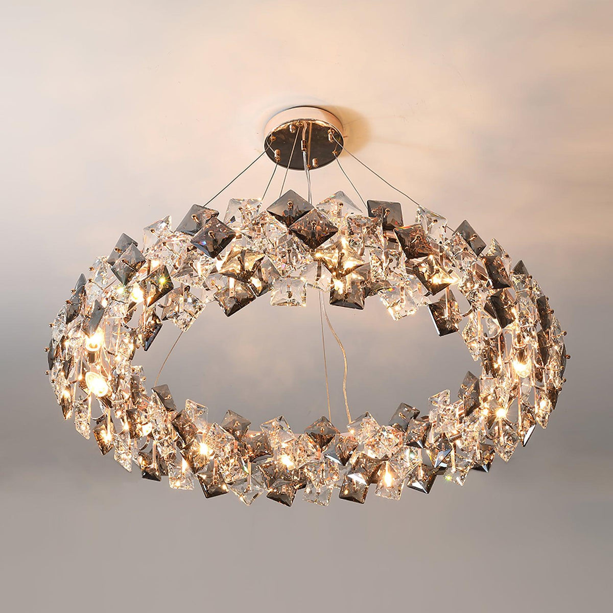Luxenine Kronleuchter Scale Kristallrund mit Gold LED