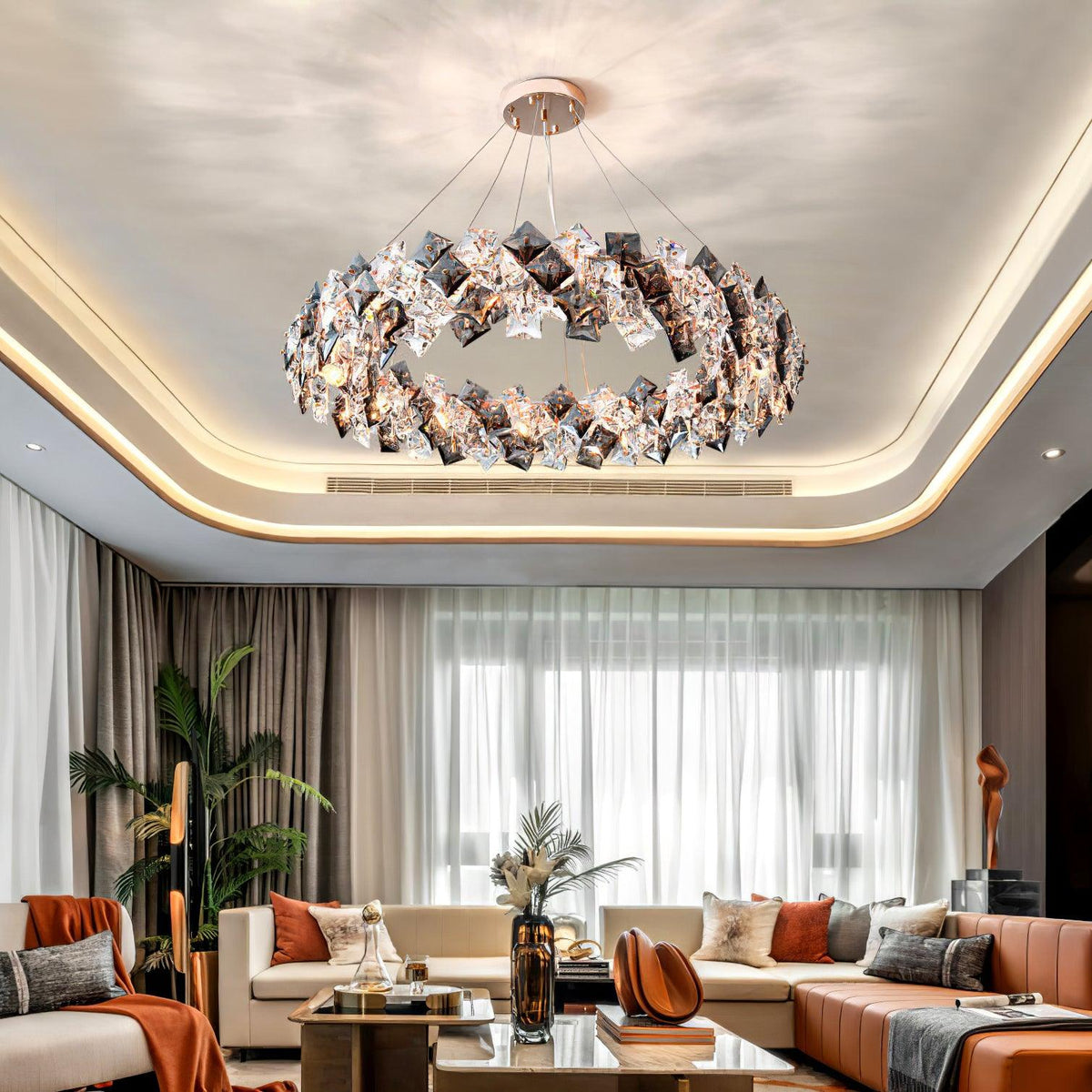 Luxenine Kronleuchter Scale Kristallrund mit Gold LED
