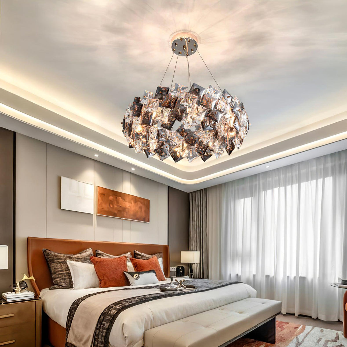 Luxenine Kronleuchter Scale Kristallrund mit Gold LED