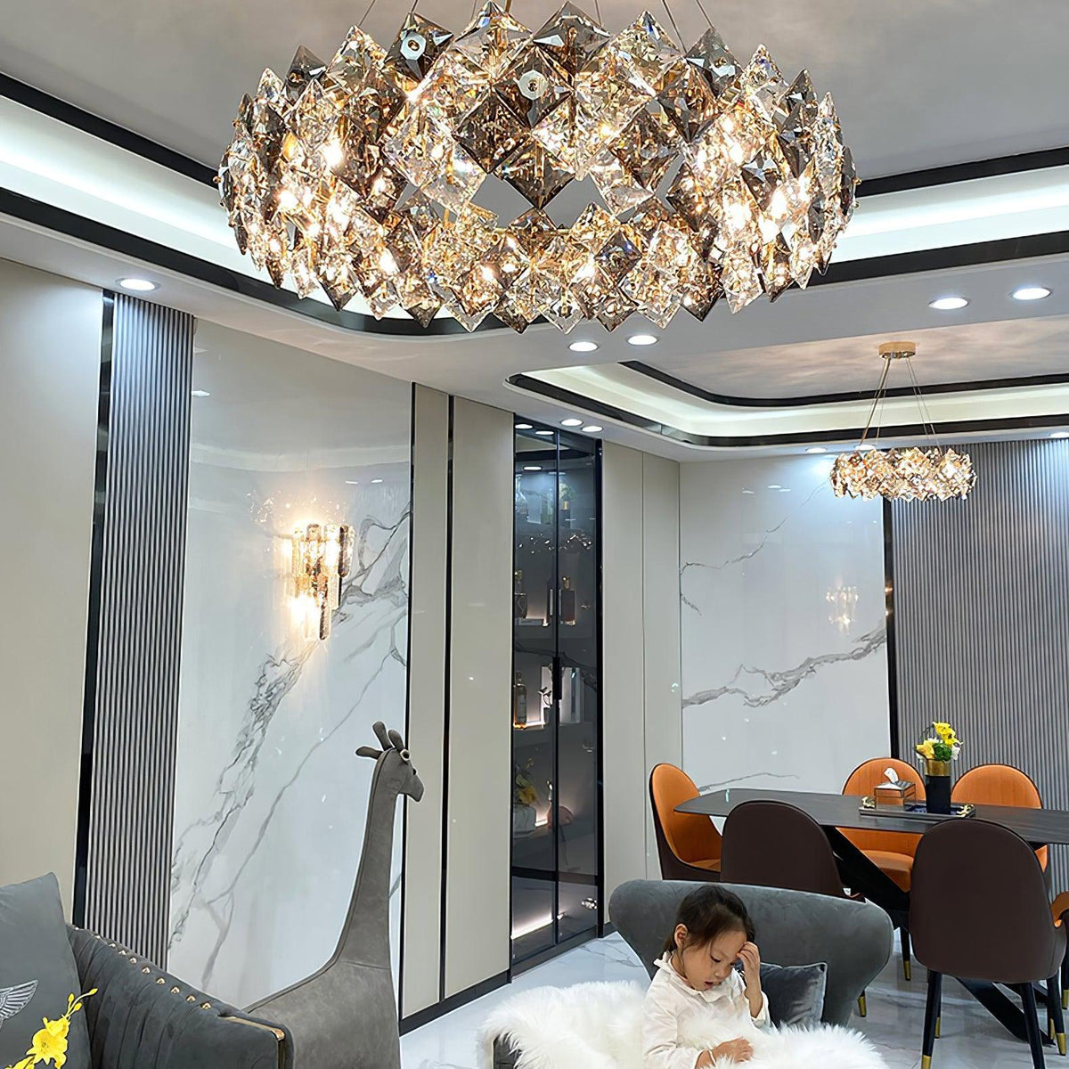 Luxenine Kronleuchter Scale Kristallrund mit Gold LED
