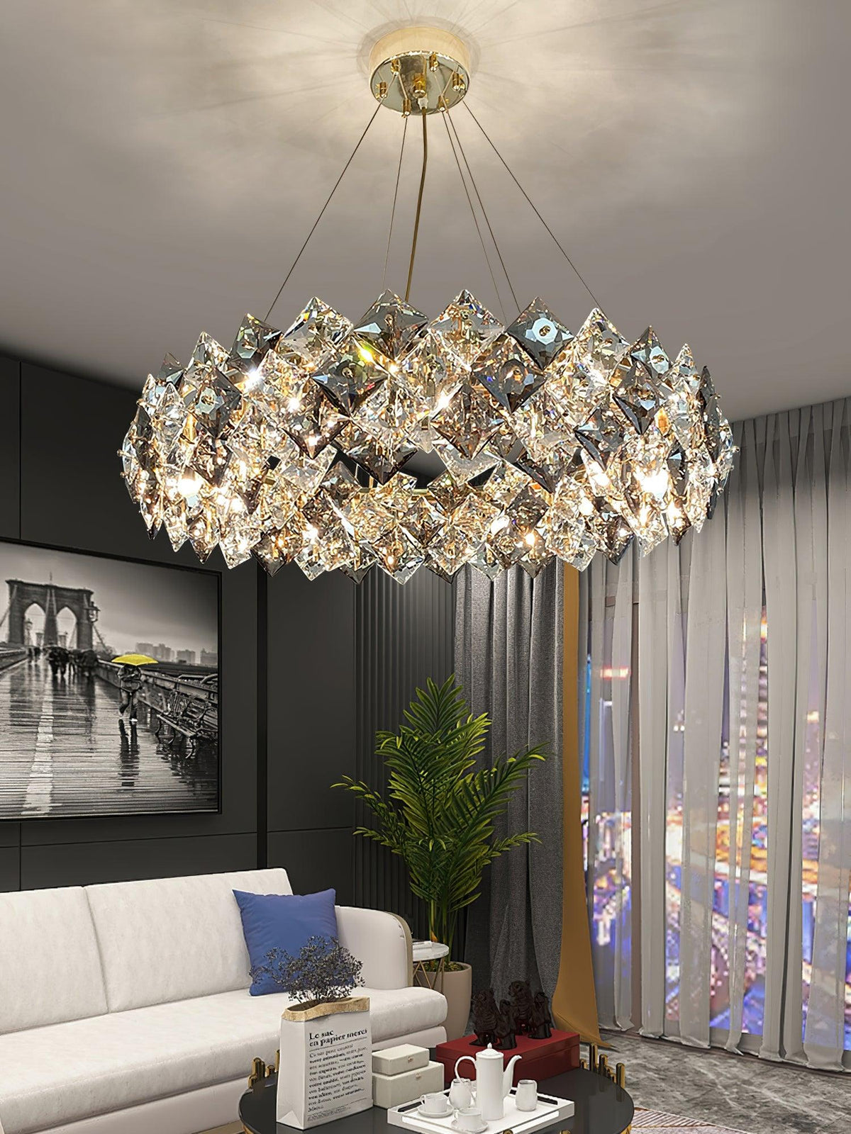 Luxenine Kronleuchter Scale Kristallrund mit Gold LED