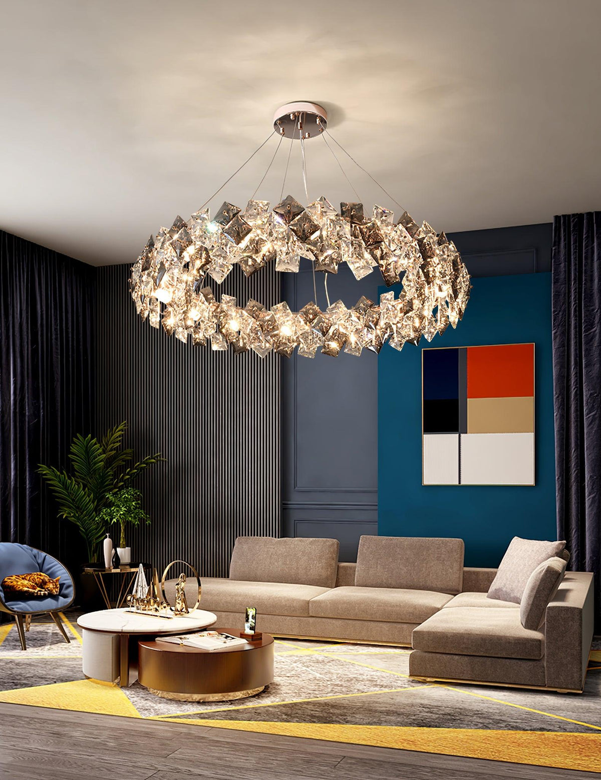 Luxenine Kronleuchter Scale Kristallrund mit Gold LED