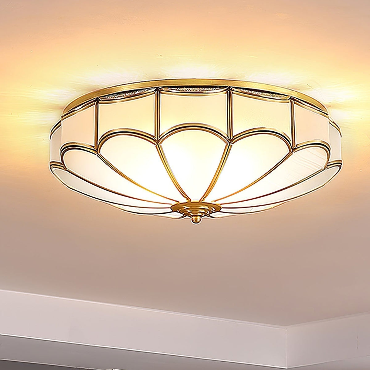 Evmarara Elegance Messing-Glas flache Deckenleuchte