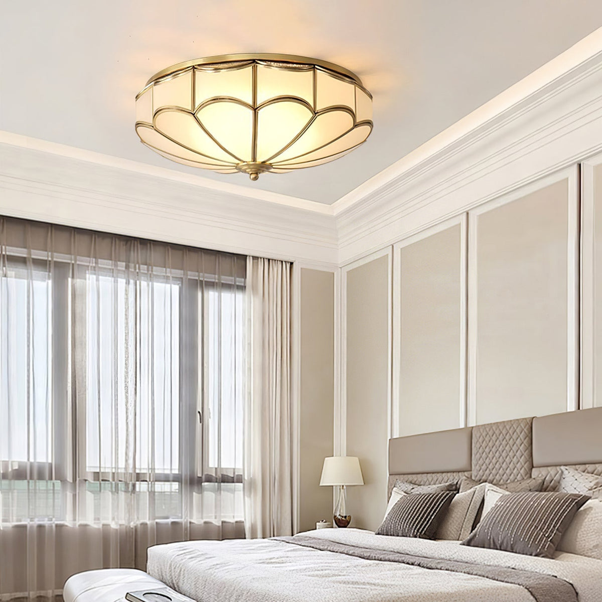 Evmarara Elegance Messing-Glas flache Deckenleuchte