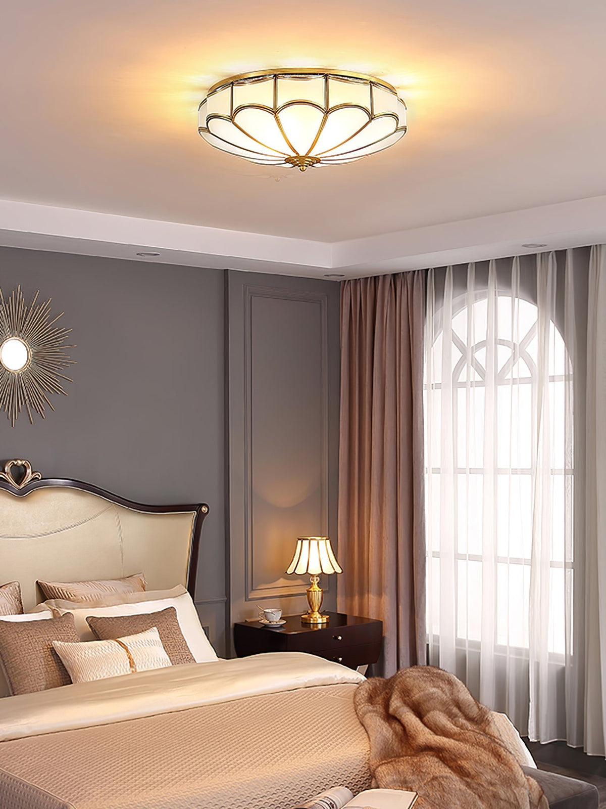 Evmarara Elegance Messing-Glas flache Deckenleuchte