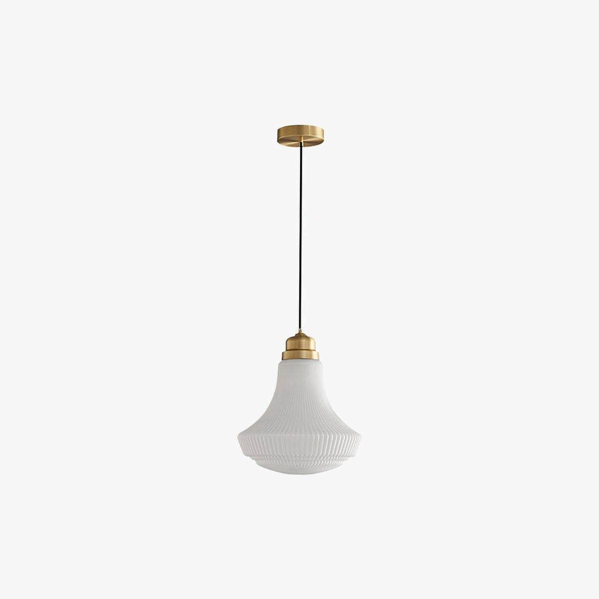 Duo Pendelleuchte aus Opalglas mit geripptem Glockenschirm in Messing Vintage