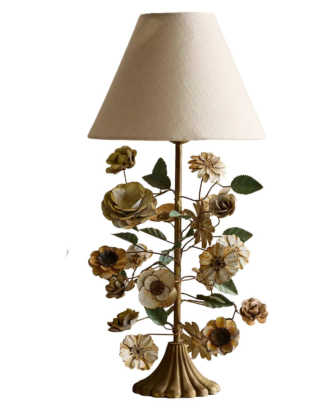 Sculpted Metallische Tischleuchte mit Blumenmuster