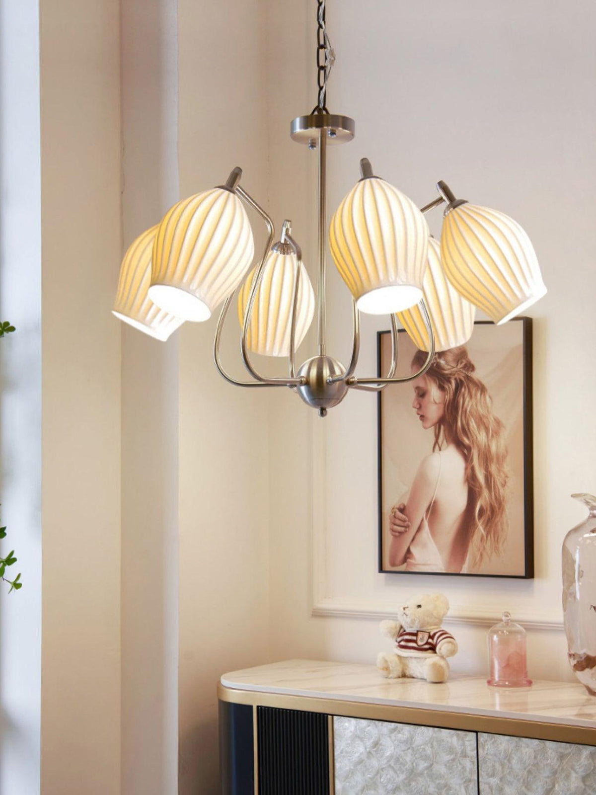 Pravin Kronleuchter Keramik Rippen Skulptural Glas Elegant