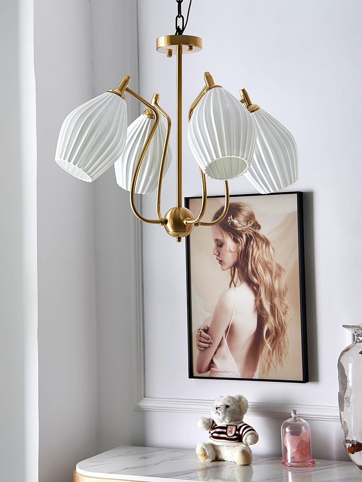Pravin Kronleuchter Keramik Rippen Skulptural Glas Elegant
