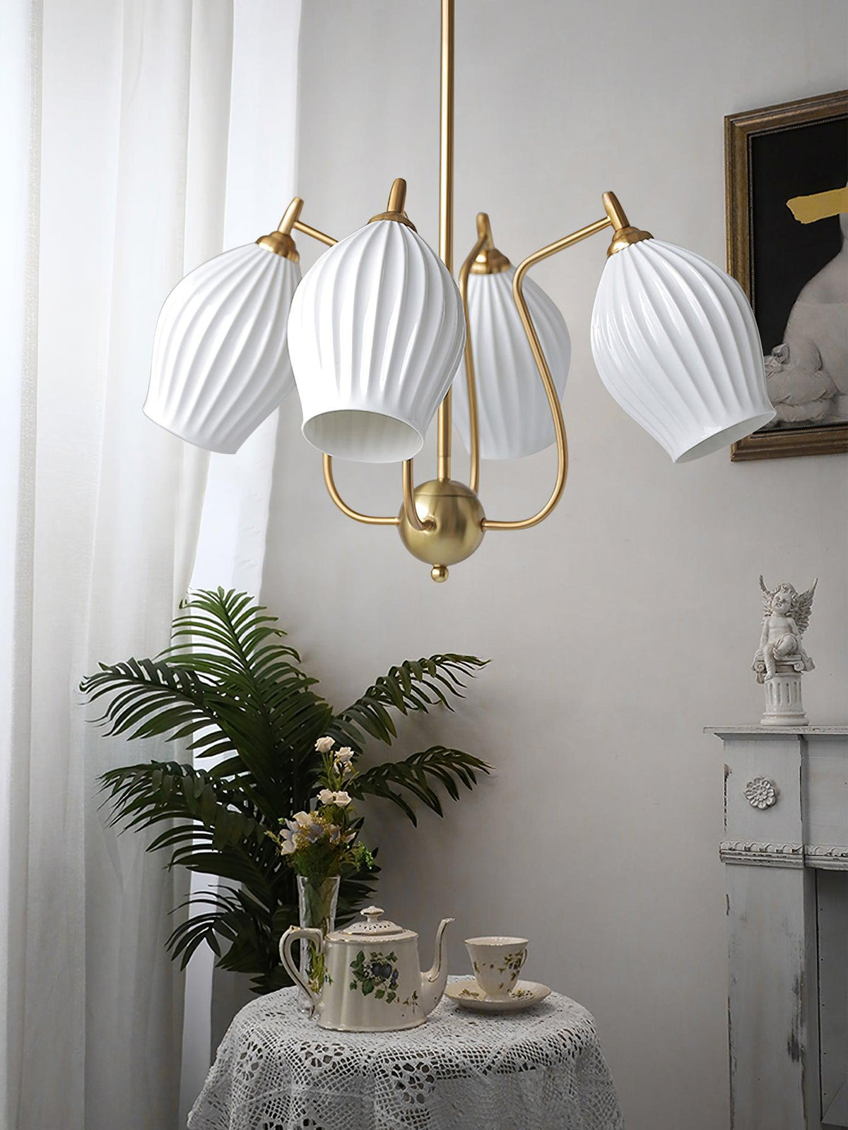 Pravin Kronleuchter Keramik Rippen Skulptural Glas Elegant
