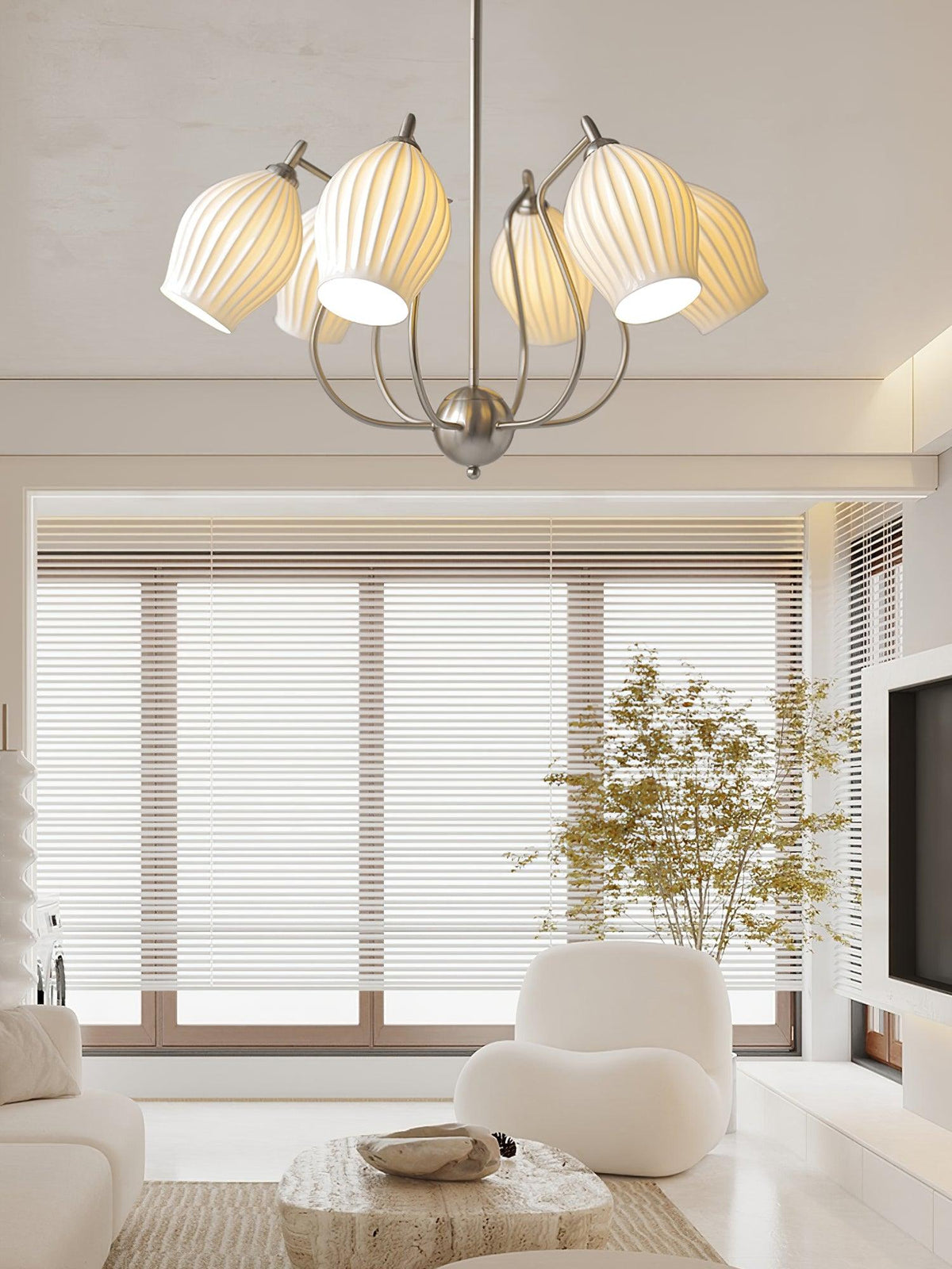 Pravin Kronleuchter Keramik Rippen Skulptural Glas Elegant