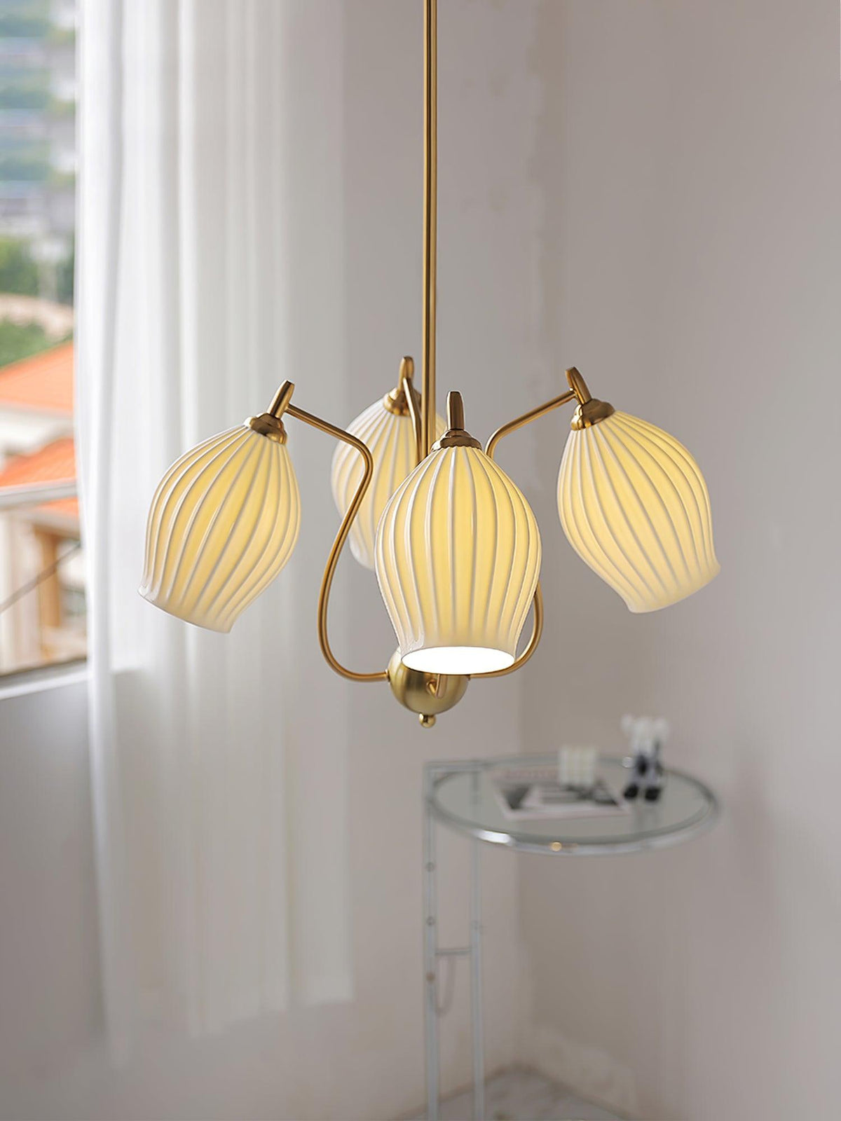 Pravin Kronleuchter Keramik Rippen Skulptural Glas Elegant