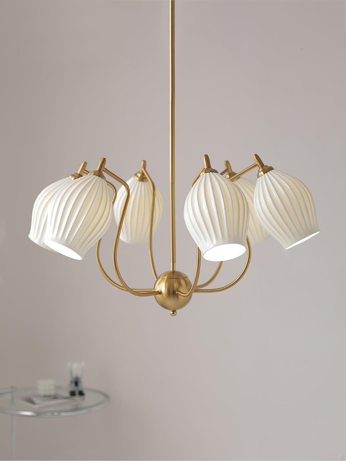 Pravin Kronleuchter Keramik Rippen Skulptural Glas Elegant