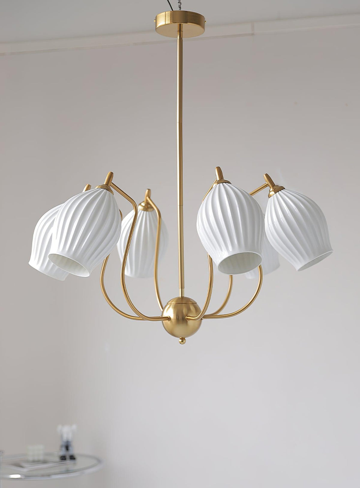 Pravin Kronleuchter Keramik Rippen Skulptural Glas Elegant