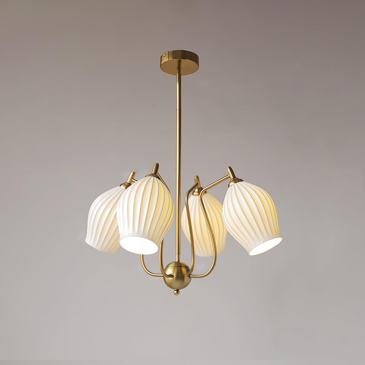 Pravin Kronleuchter Keramik Rippen Skulptural Glas Elegant