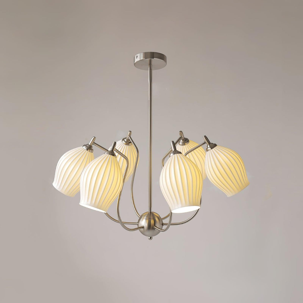 Pravin Kronleuchter Keramik Rippen Skulptural Glas Elegant