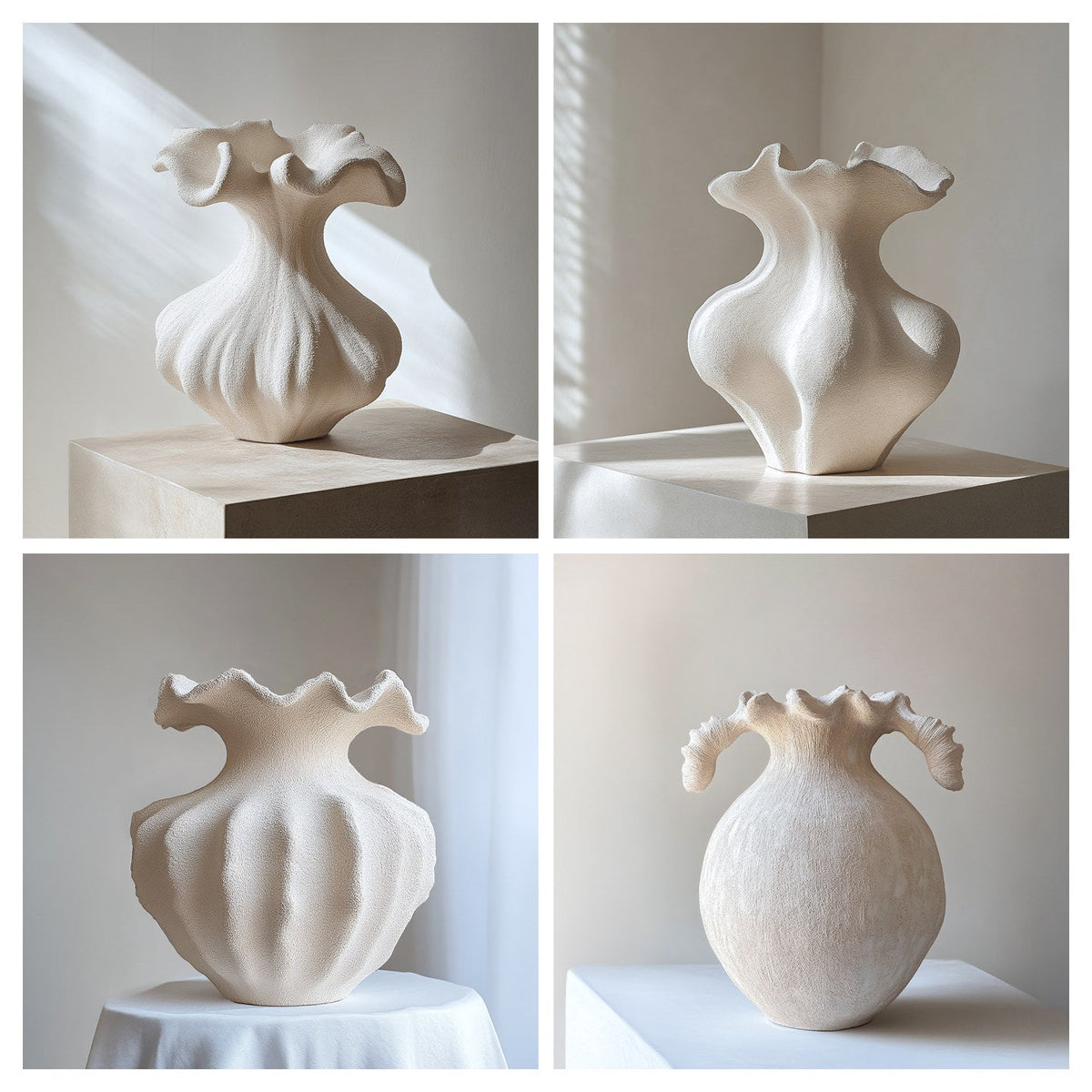 Sculptural Vasen mit Sandtextur in Elfenbeinfarbe