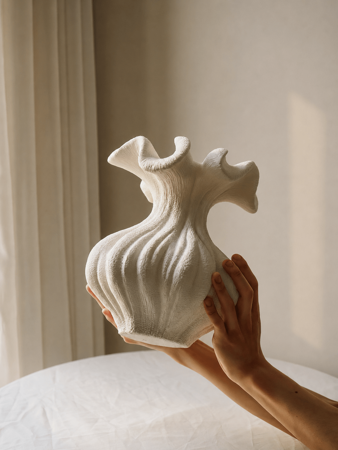 Sculptural Vasen mit Sandtextur in Elfenbeinfarbe
