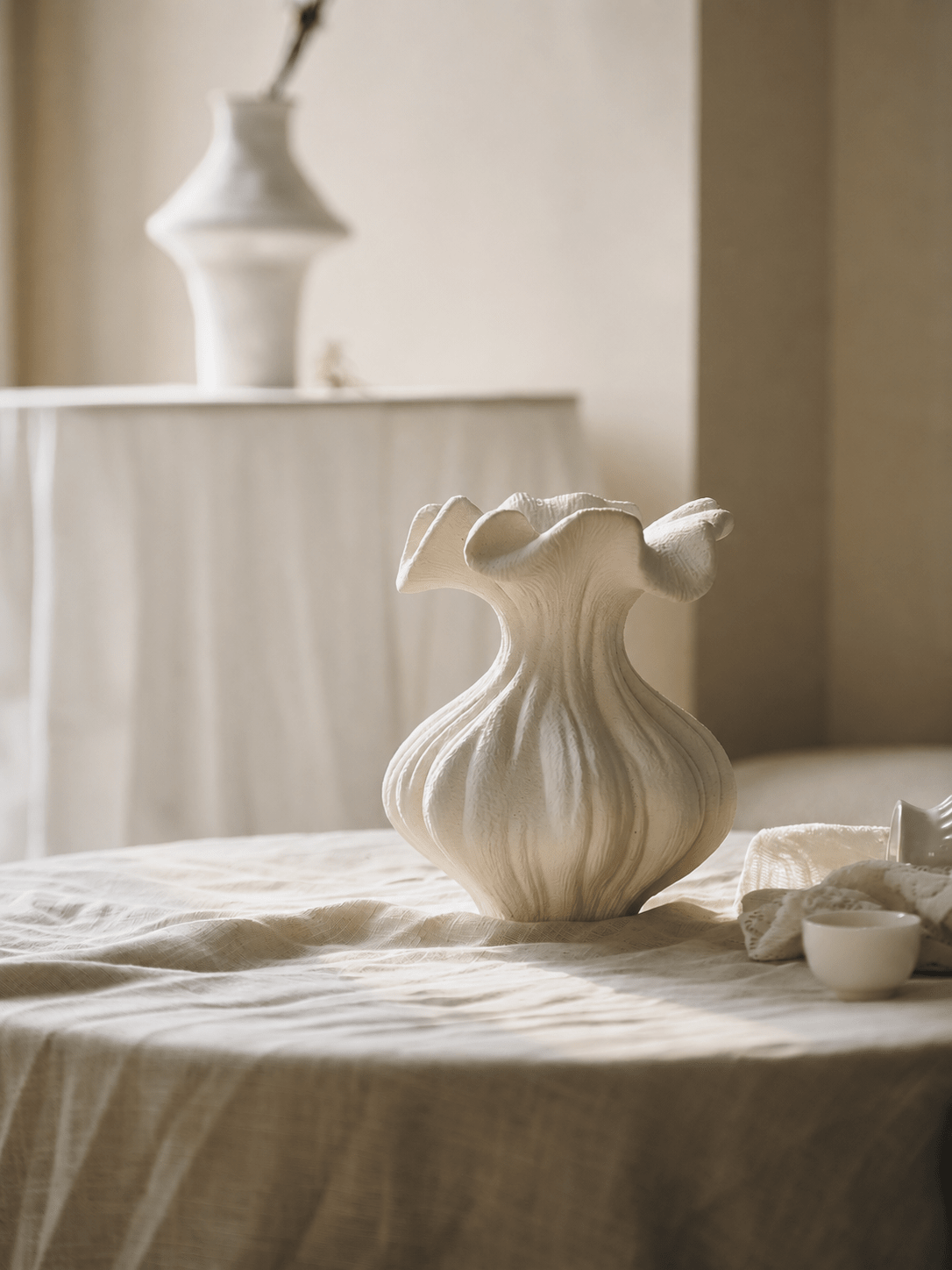 Sculptural Vasen mit Sandtextur in Elfenbeinfarbe