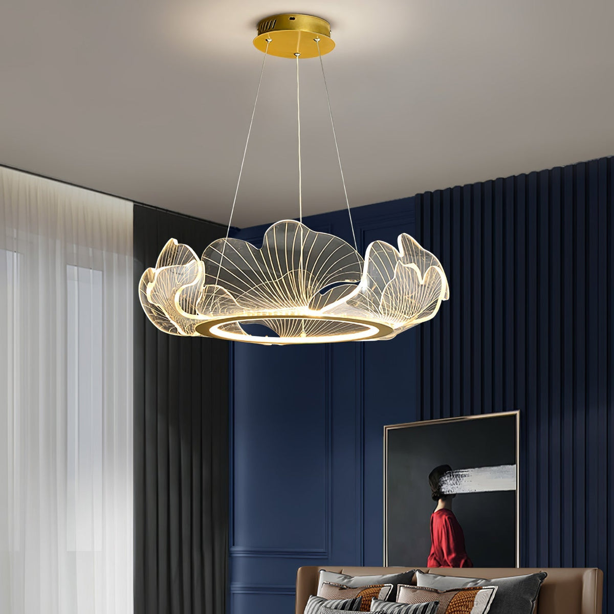 Lucisora Pendelleuchte aus mattiertes Acryl mit floraler Ringstruktur