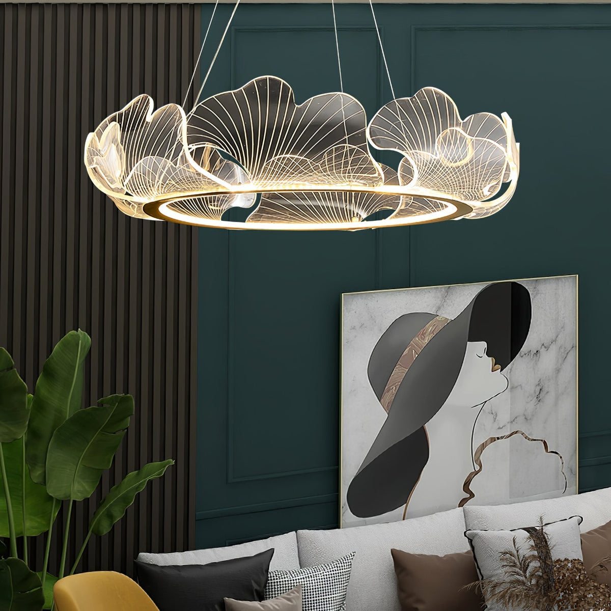 Lucisora Pendelleuchte aus mattiertes Acryl mit floraler Ringstruktur