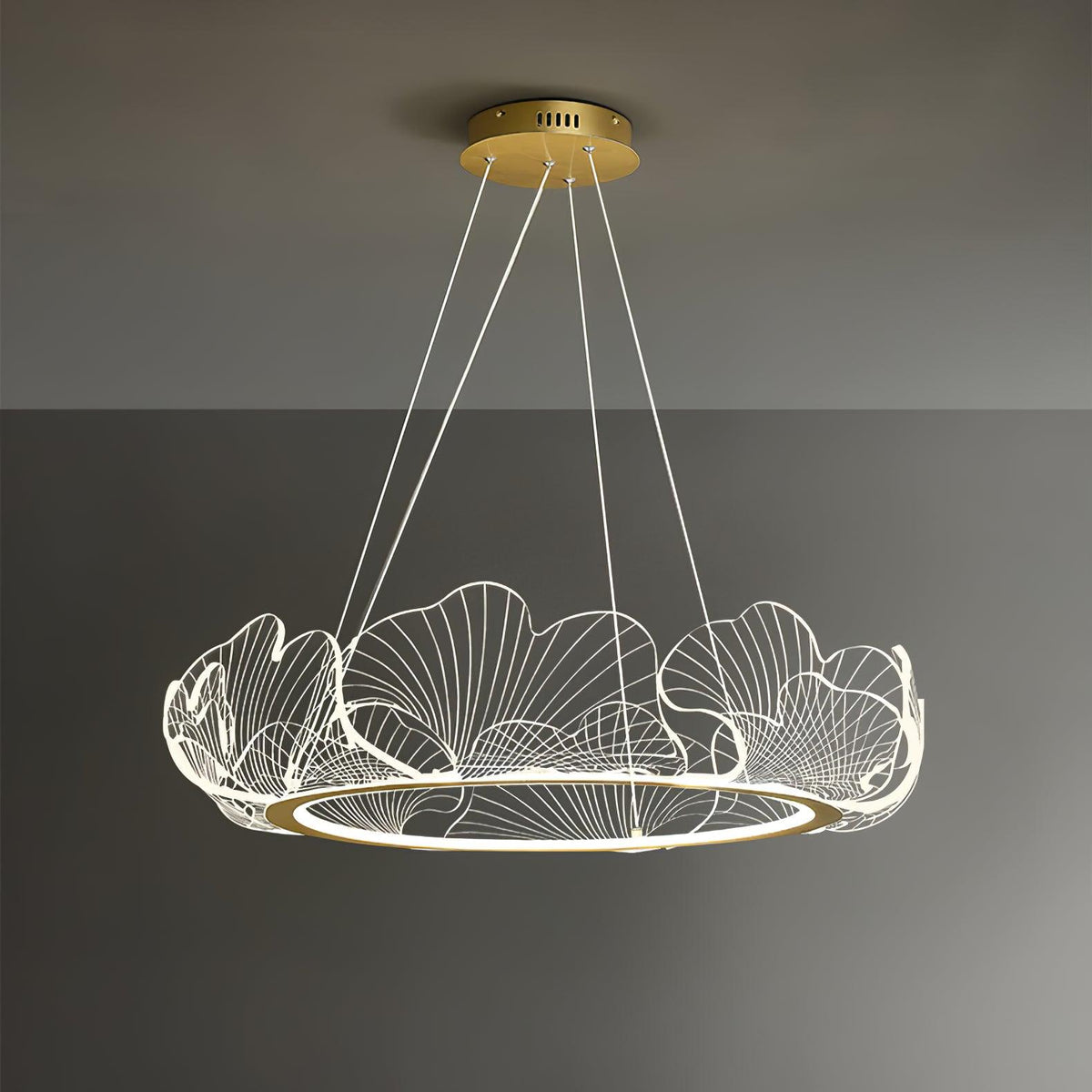 Lucisora Pendelleuchte aus mattiertes Acryl mit floraler Ringstruktur