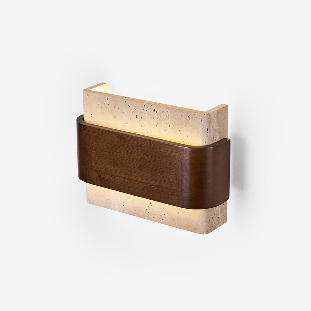 Valeneria Travertin Wandleuchte Holz-Oberfläche Arc