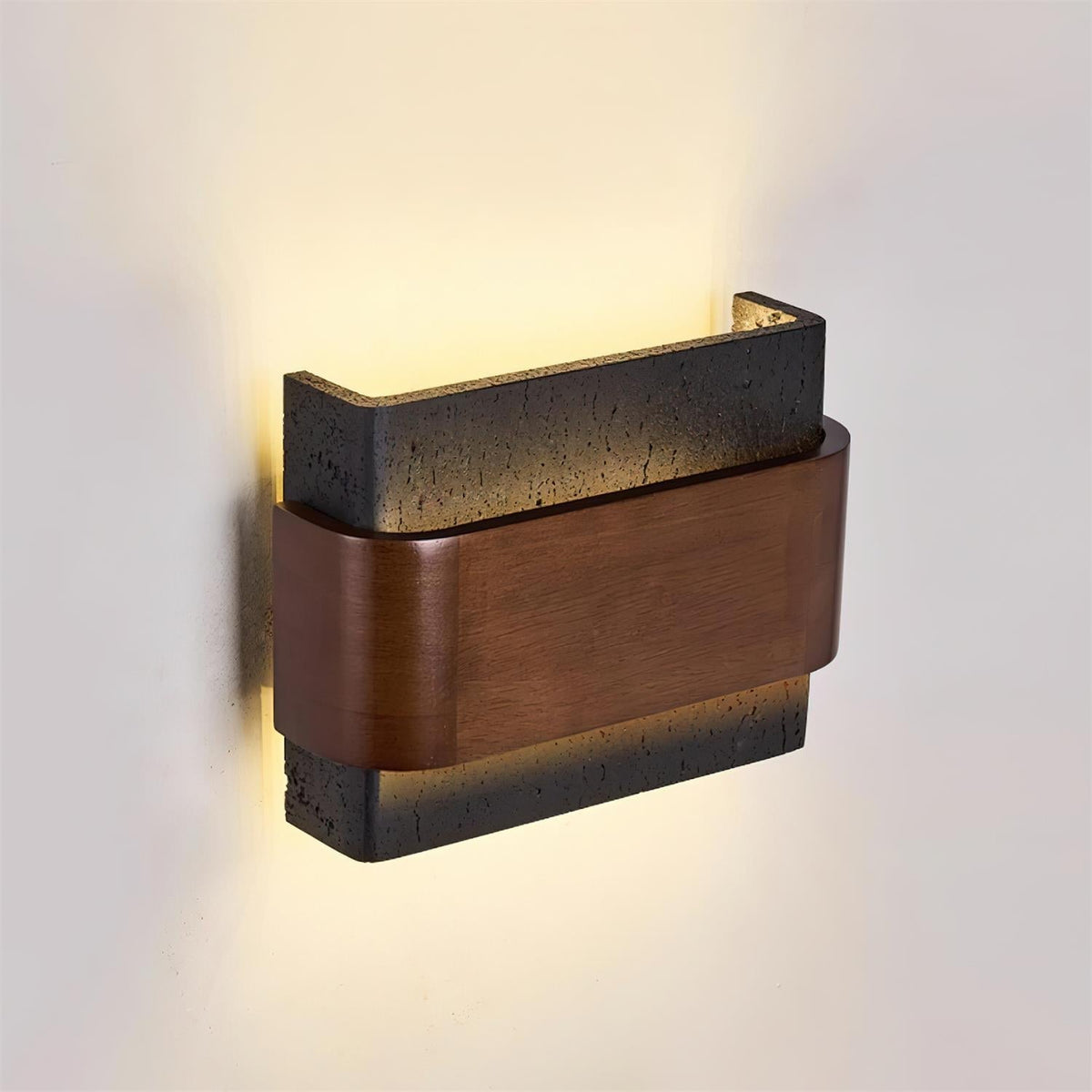 Valeneria Travertin Wandleuchte Holz-Oberfläche Arc