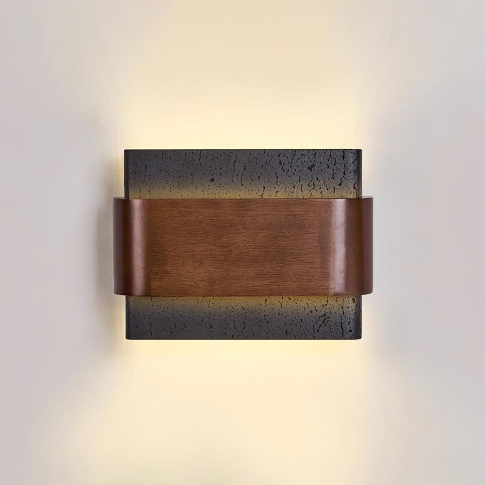 Valeneria Travertin Wandleuchte Holz-Oberfläche Arc